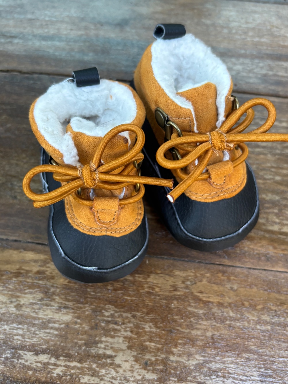 New born Carters Winter Lace-Up Boots in Black and Mustard